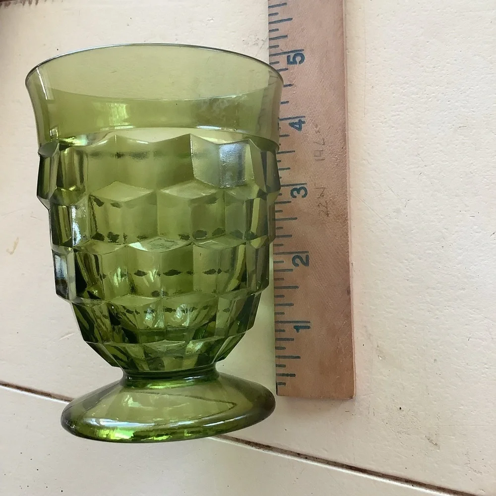 Vintage Green Footed Whitehall Cubist Juice Glasses